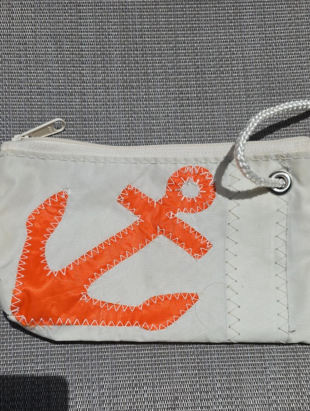 Sailcloth Anchor Zip Pouch - White with Orange Anchor